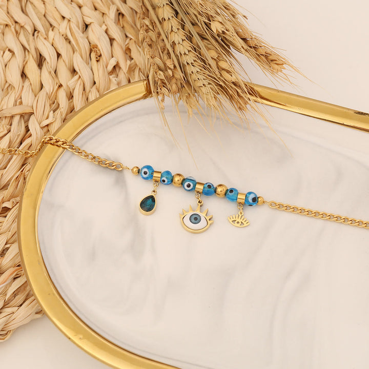 Olivenorma Blue Topaz Epoxy Evil Eye Clover Lucky Bracelet - Blue Topaz & Evil Eye - image 2