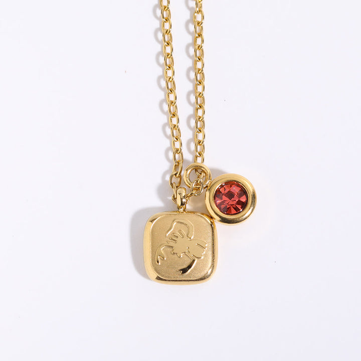 Olivenorma Twelve Zodiac Twelve Month Birthstone Pendant Necklace - Red Quartz & Scorpio - image 3