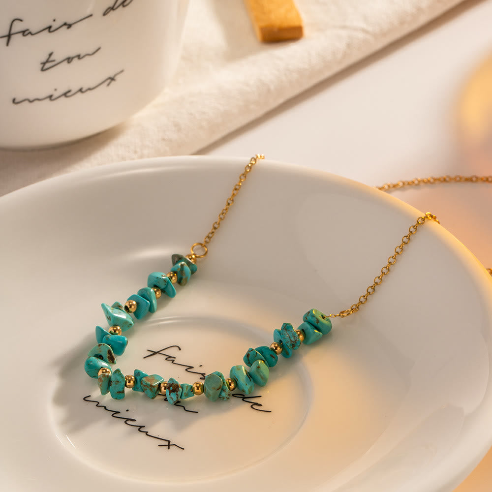 Olivenorma Turquoise Gravel Pendant 18k Gold Stainless Steel Necklace - image 3