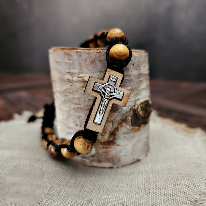 Olivenorma Cross Jesus Wooden Rosary Wrap Bracelet - image 3