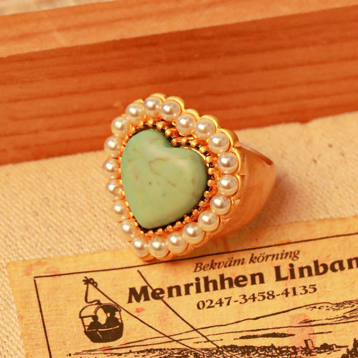 Olivenorma Turquoise Pearl Heart Shape Adjustable Ring - image 3