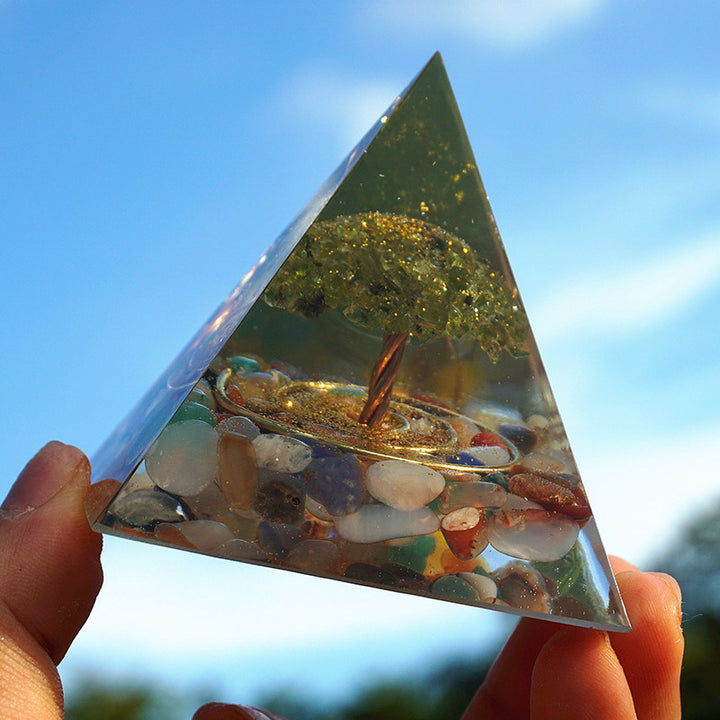 Olivenorma Fluorite With Peridot Tree Of Life Orgone Pyramid - image 3