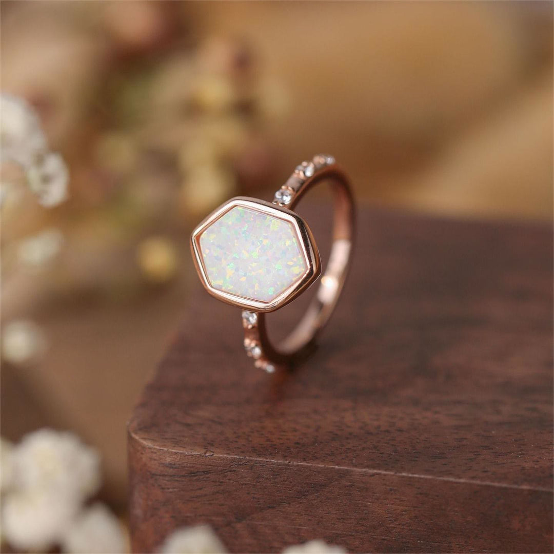 Olivenorma Hexagon Opal Rough Zircon Ring - 9 - Rose Gold - image 0