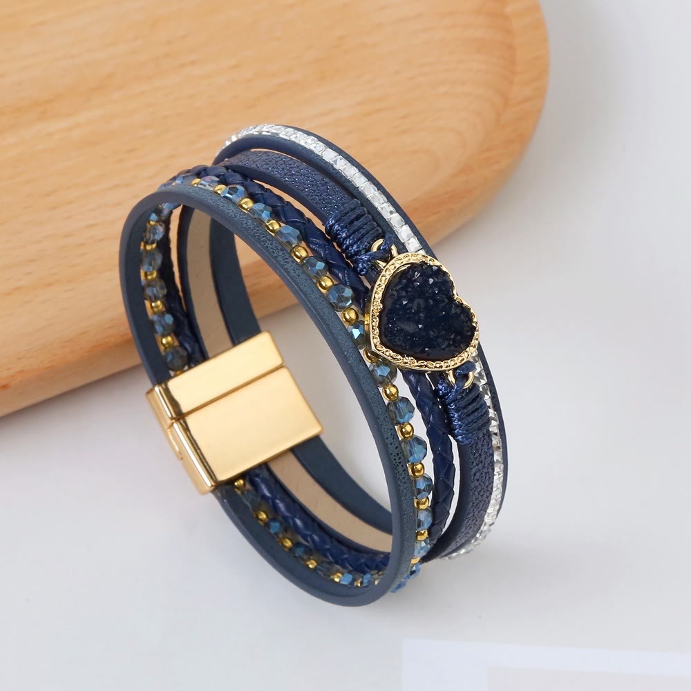 Olivenorma Heart Shape Cluster Multilayer Braided Leather Bracelet - image 20