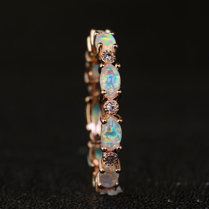 Olivenorma Purple Blue Opal Black Gold Ring - White Opal - Gold - 13 - image 2
