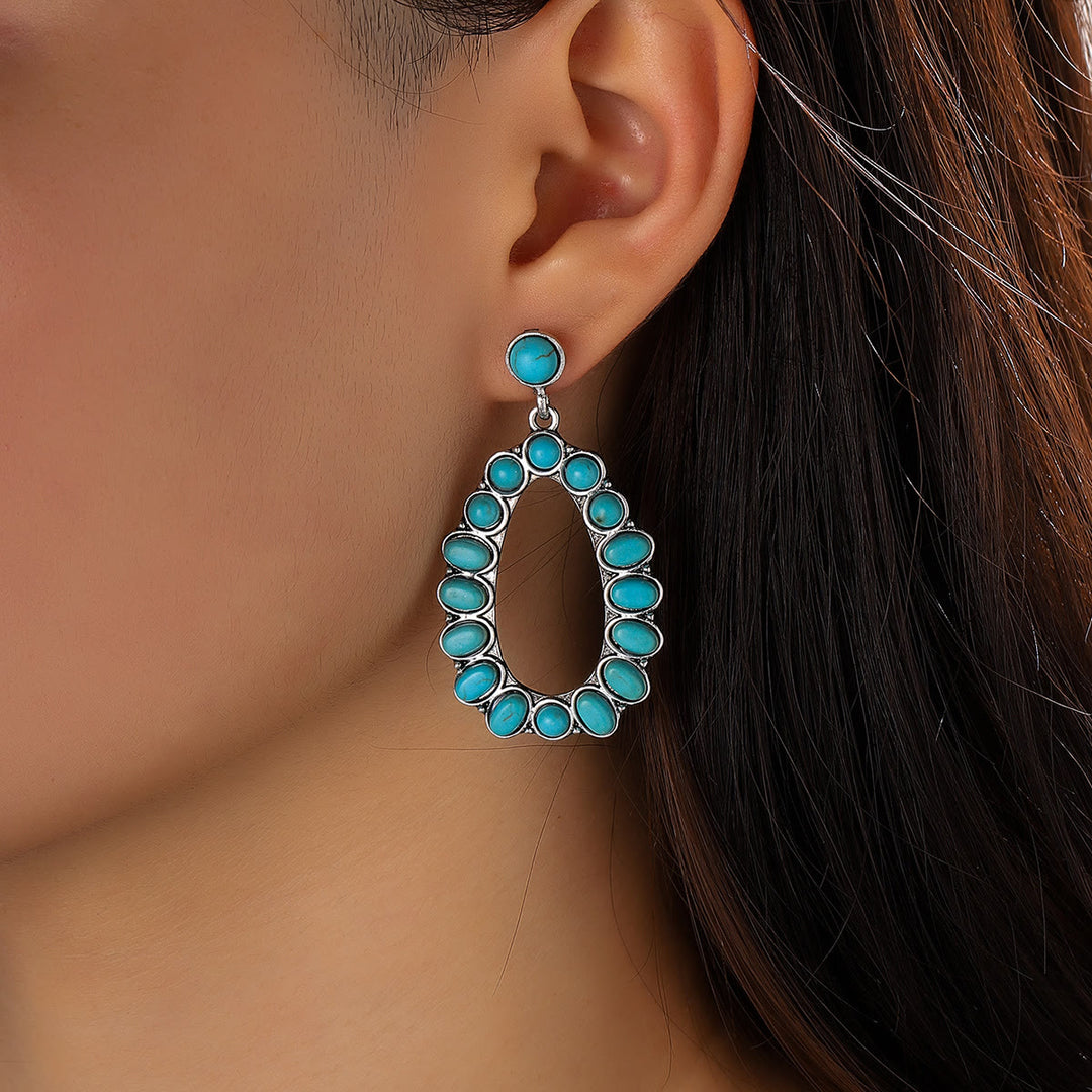 Olivenorma Waterdrop Cutout Set Turquoise Stud Bohemia Earrings - Turquoise - image 0