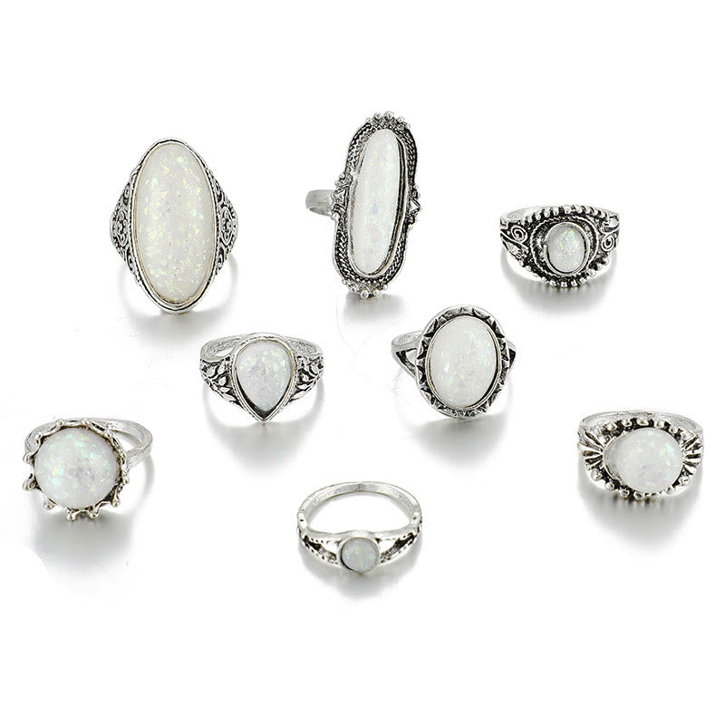 Olivenorma Round Oval Opal 8-Piece Ring Set - image 2