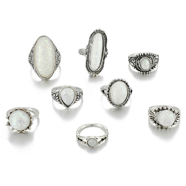 Olivenorma Round Oval Opal 8-Piece Ring Set - image 2