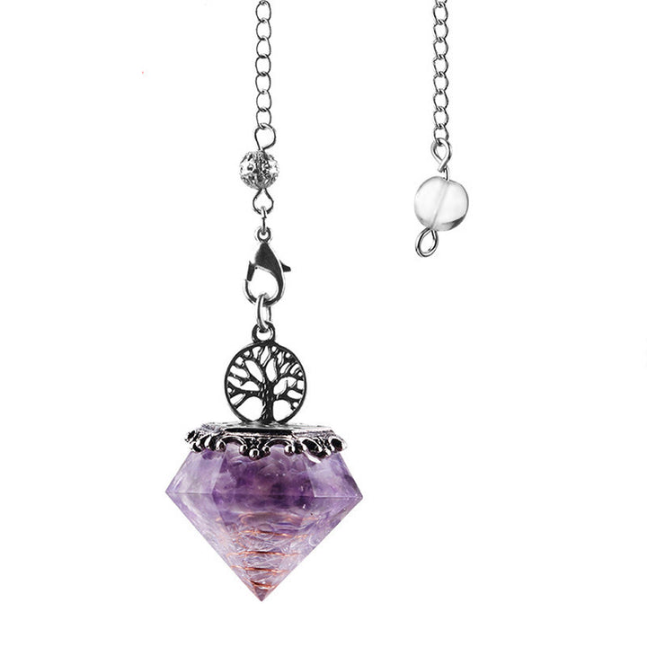 Olivenorma Natural Crystal Geometric Tree of Life Pendulum - Amethyst - image 1