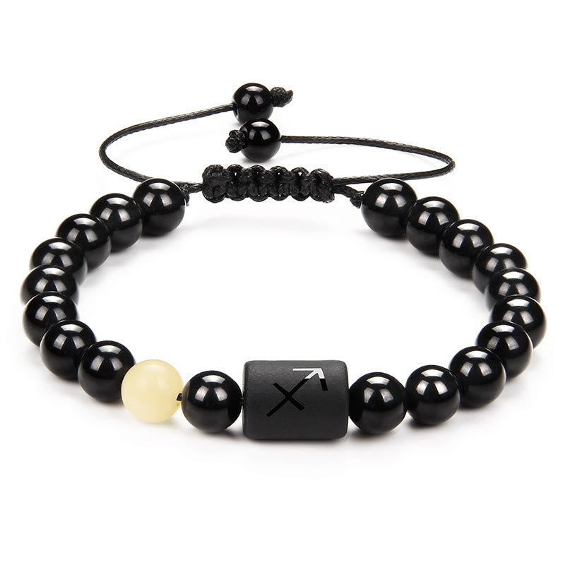 Olivenorma Natural Black Onyx Zodiac Men Woven Bracelet - White Jade&Black Onyx - image 18