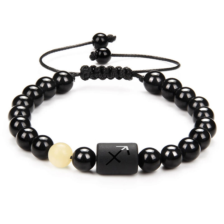 Olivenorma Natural Black Onyx Zodiac Men Woven Bracelet - White Jade&Black Onyx - image 18