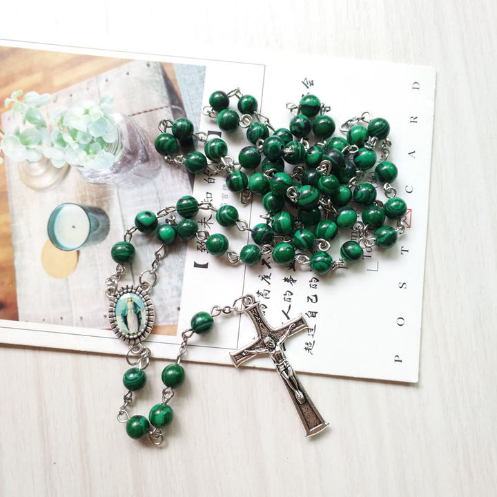 Olivenorma Malachite 6cm Bead Rosary Cross Pendant Necklace - image 2