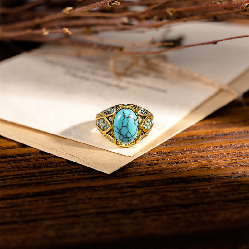 Olivenorma Light Luxury Vintage Turquoise Ring - image 3