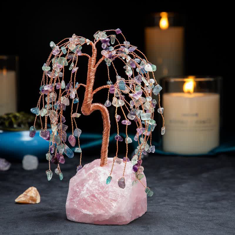 Olivenorma Fluorite Leaves Rose Quartz Base Feng Shui Tree - Fluorite & Rose Quartz - image 0