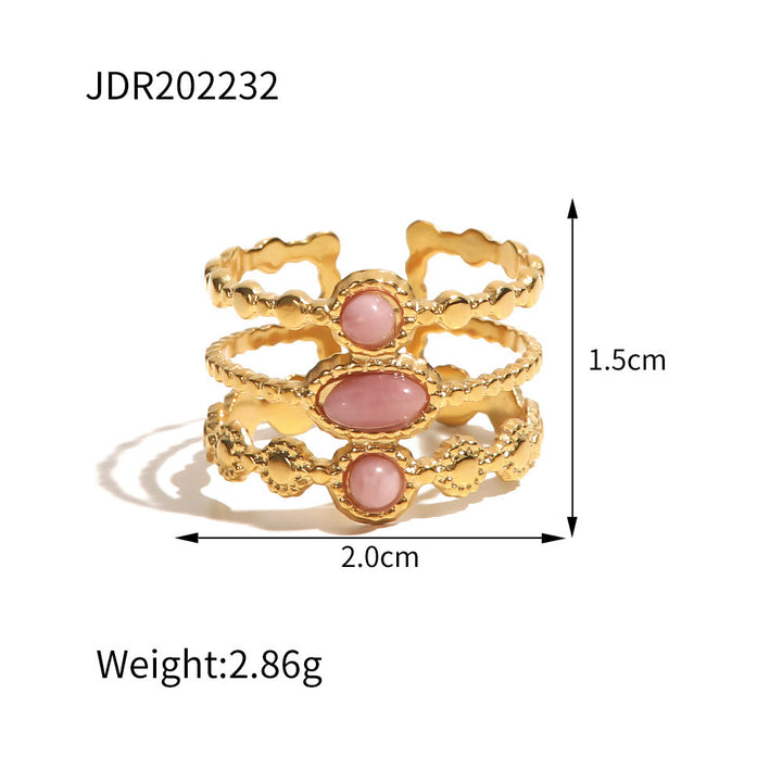 Olivenorma Rhodochrosite French Vintage Three Layer Open Ring - image 7