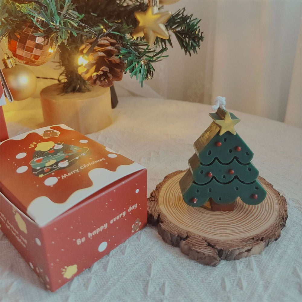 Olivenorma Carved Christmas Tree Candle - Cartoon Christmas Tree-8*6.5*2.5cm - image 1