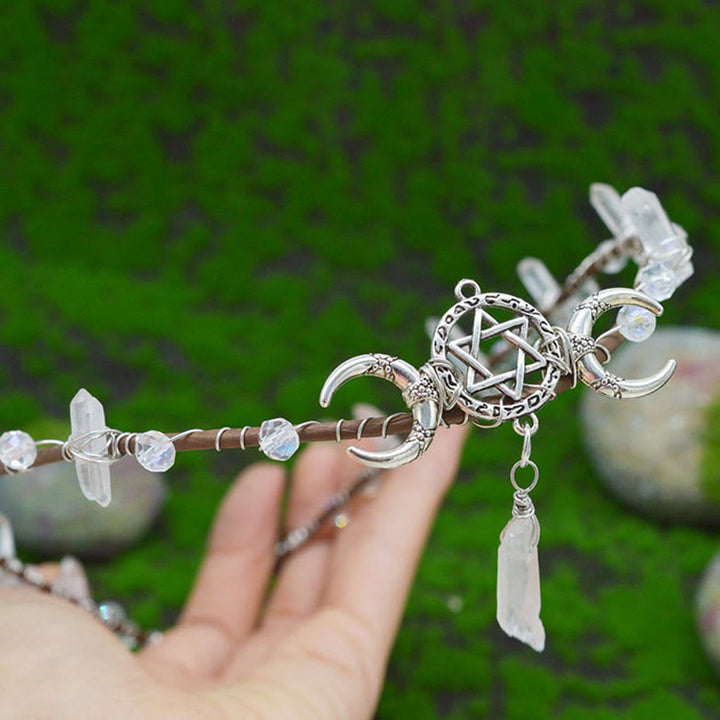 Olivenorma Natural Amethyst White Crystal Moon Wreath Crown Headband - Clear Crystal - image 5