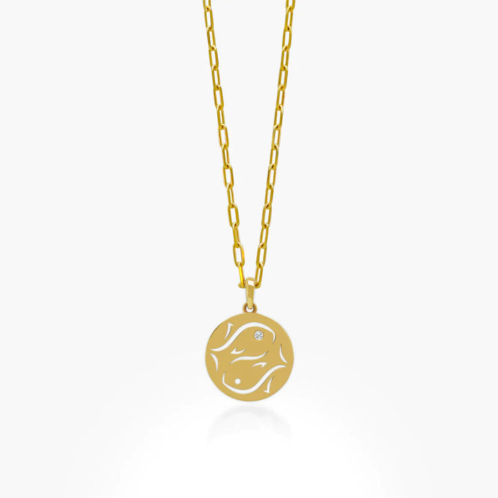 Olivenorma White Zircon Hollow Circle Zodiac Stainless Steel Necklace - Pisces - image 3