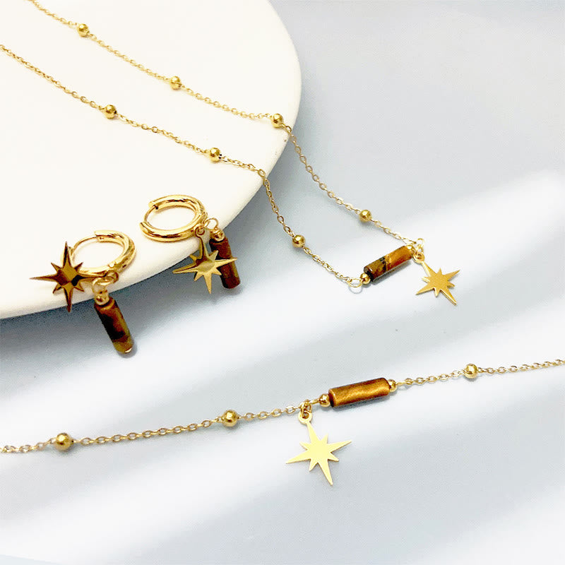 Olivenorma Natural Tiger Eye Star Pendant Earrings Necklace Bracelet  - image 6