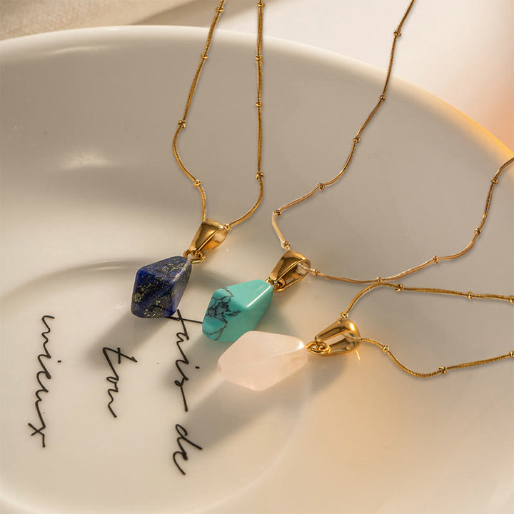Olivenorma Rose Quartz Lapis Lazuli Turquoise Diamond Pendant Necklace - image 0