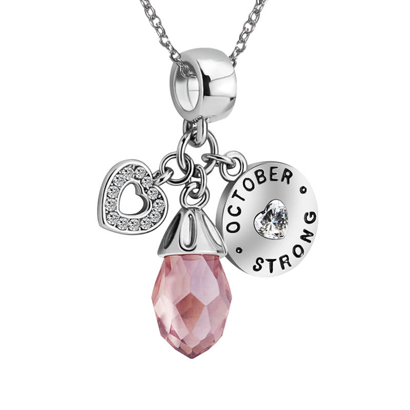Olivenorma Diamond Heart Pendant Birthstone Necklace - October&Rose Quartz - image 9