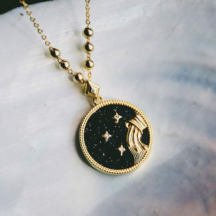 Blue Sandstone Listening Zodiac Necklace - Aquarius - image 2