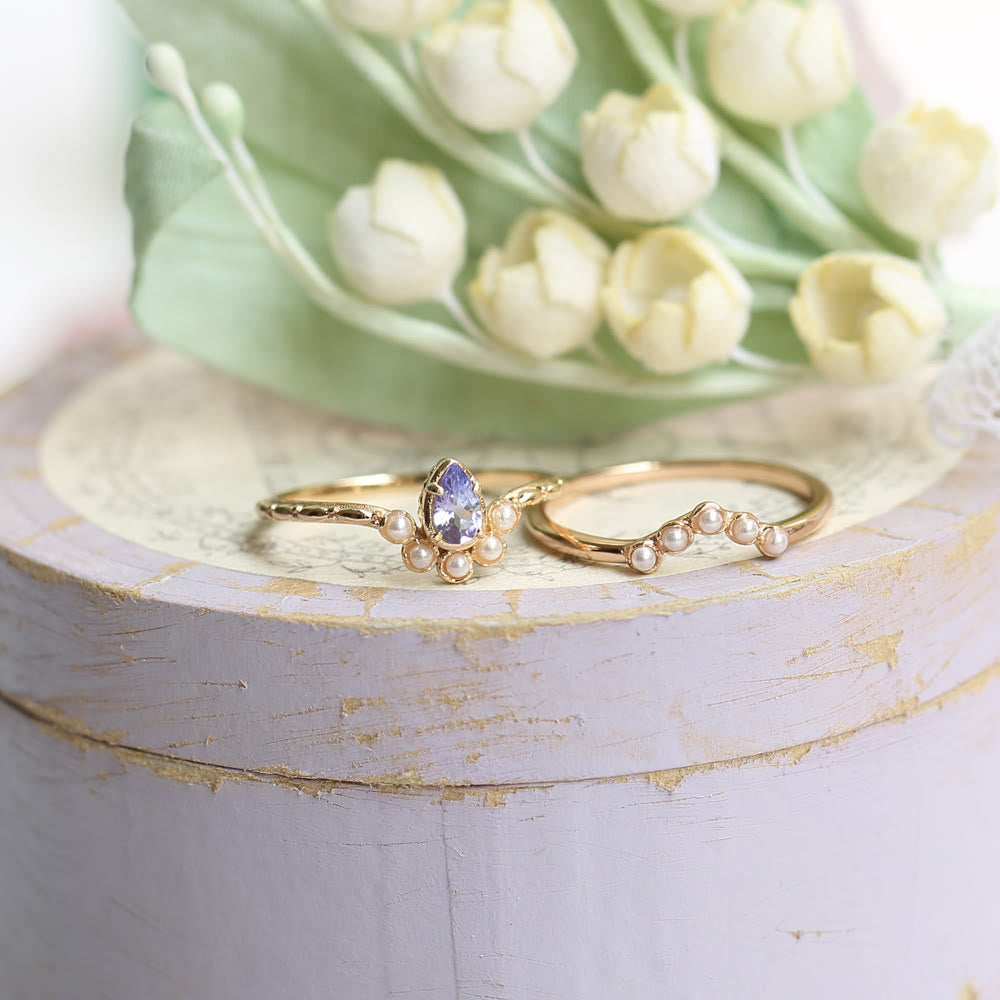 Olivenorma S925 Sapphire Pearl Teardrop Double Layer Ring - image 13