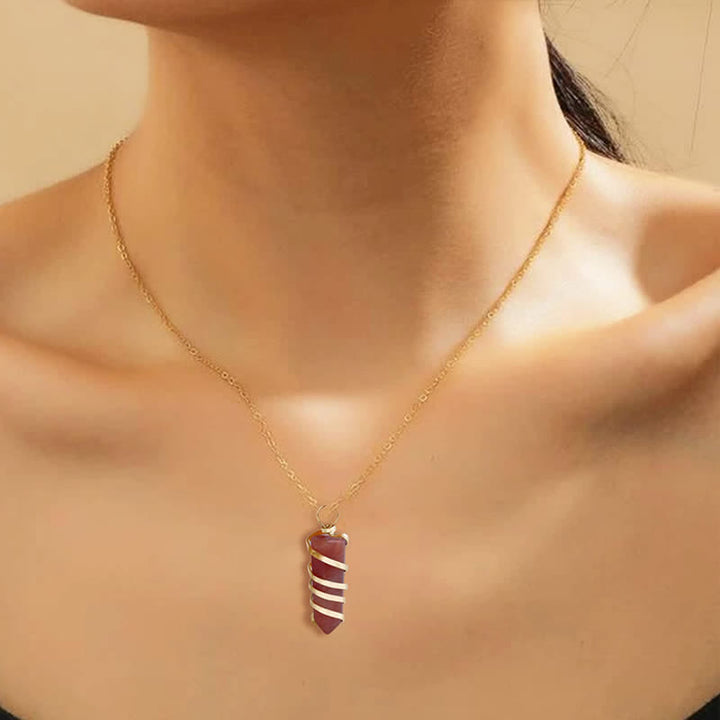 Olivenorma Carnelian Hexagonal Prism Bullet Head Crystal Necklace - image 3