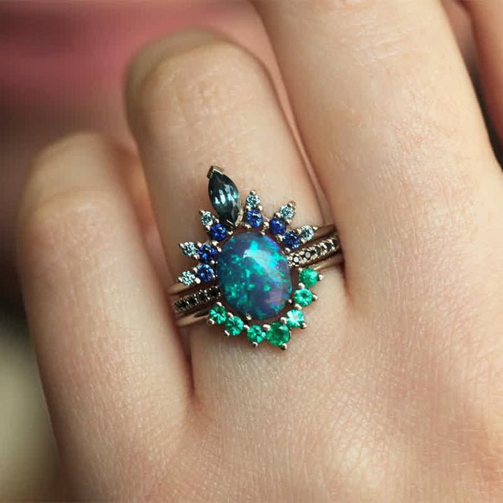 Olivenorma Sapphire With Opal 3 - Piece Ring Set - image 5