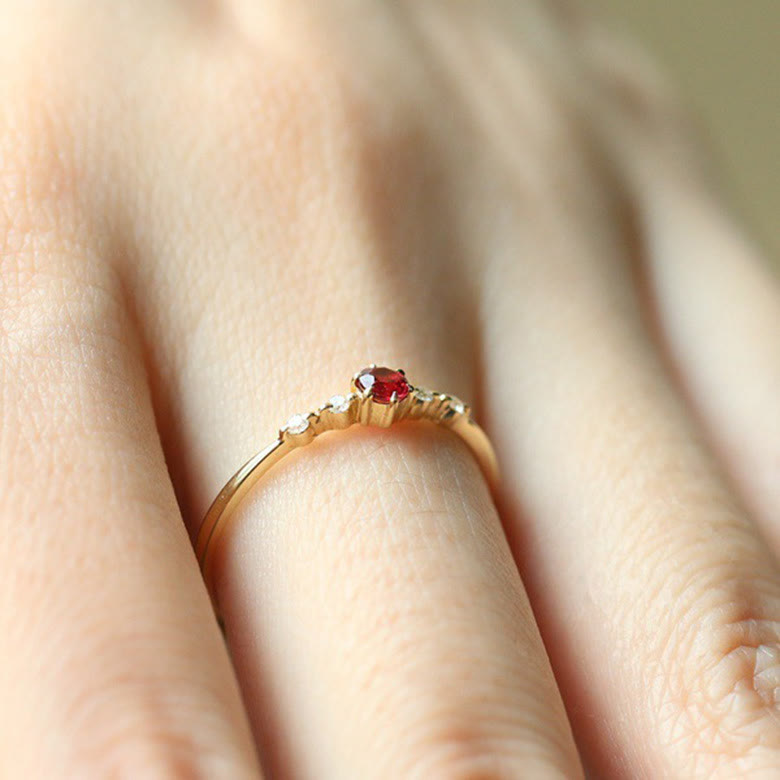 Olivenorma 18K Gold Garnet Minimalist Tiny Ring - image 3