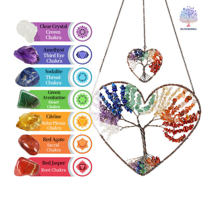 Olivenorma Heart Shape Chakra Tree Of Life Crystal Dream Catcher - image 3