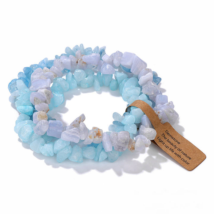 Olivenorma Natural Irregular Crystal Gravel Three Layer Bracelet - Blue Chalcedony&Aquamarine&Blue Aventurine - image 5