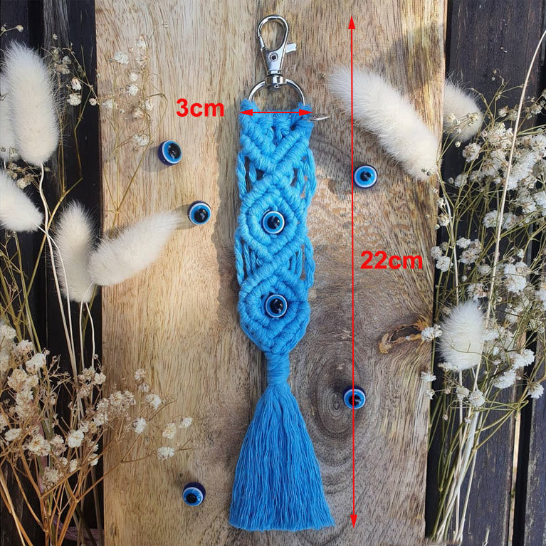 Olivenorma Bohemian Handwoven Colored Cotton Tassel Evil Eye Ornament - Blue - image 1