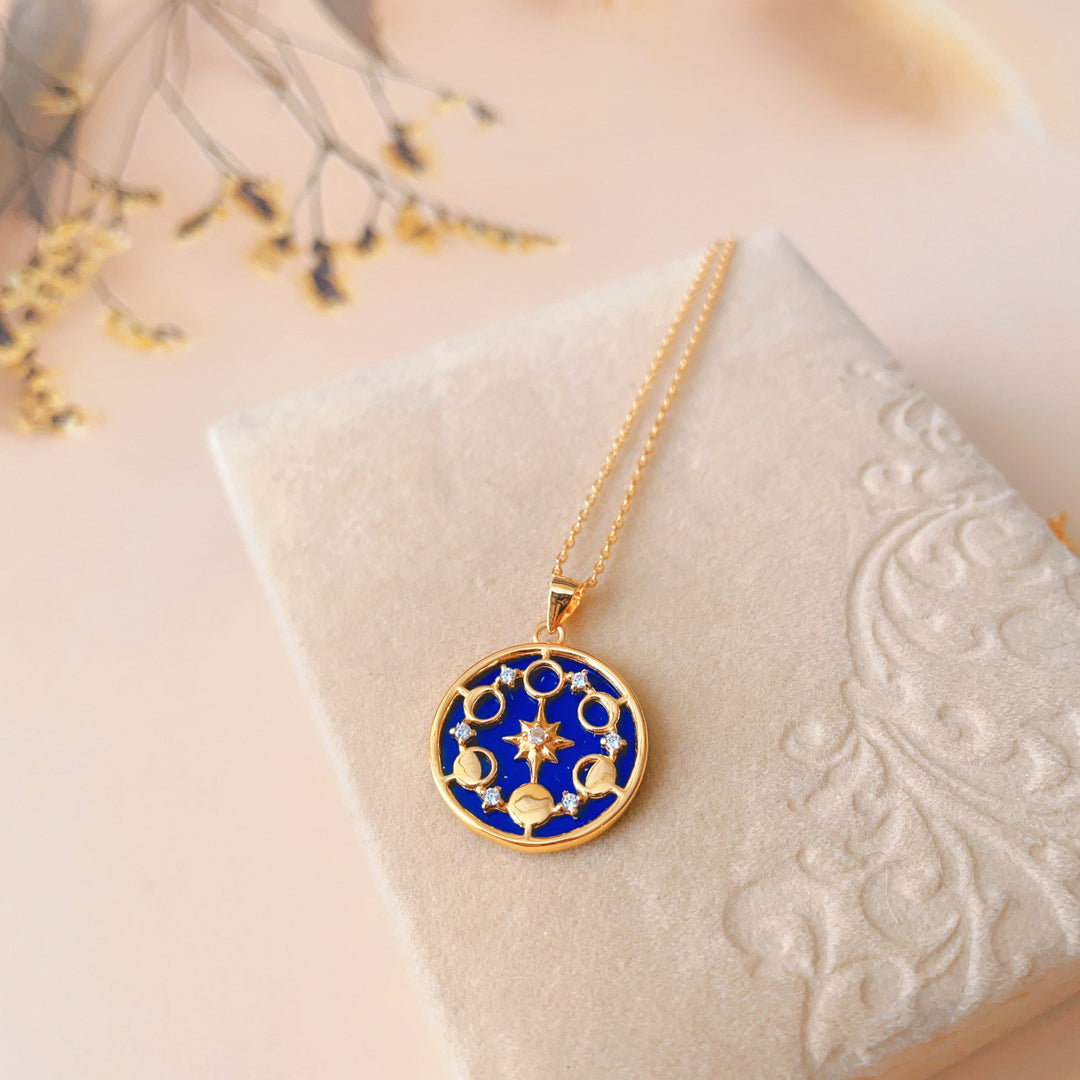 Olivenorma Lapis Lazuli Moon Phase Eight Awn Star Necklace - Lapis Lazuli - image 0