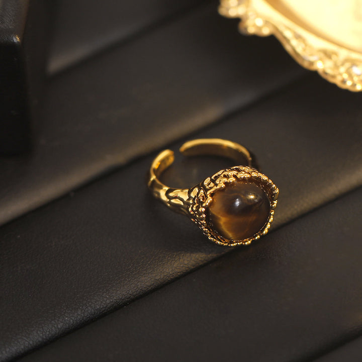 Olivenorma Natural Tiger Eye Stone Vintage Open Ring - Tiger Eye - image 0