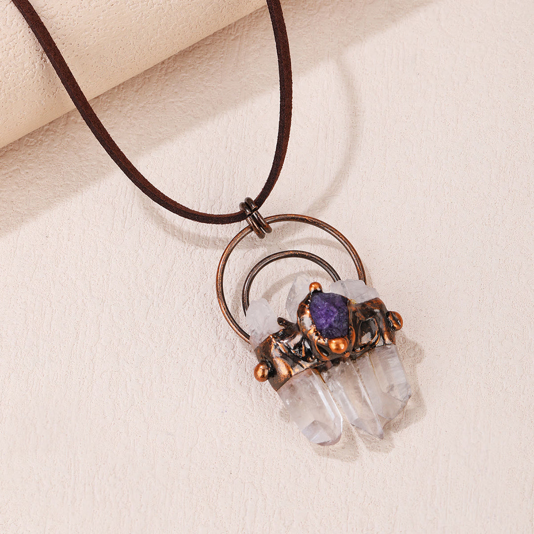 OlivenormaNatural Rough Stone Irregular Pendant Leather Rope Necklace - image 13