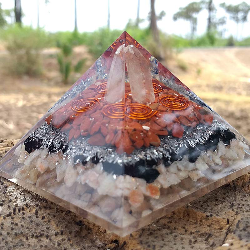 Olivenorma Clear Crysatl Pillar With Sun Stone Orgone Pyramid - image 2