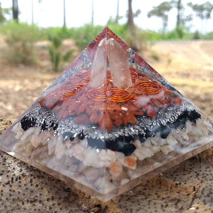 Olivenorma Clear Crysatl Pillar With Sun Stone Orgone Pyramid - image 2