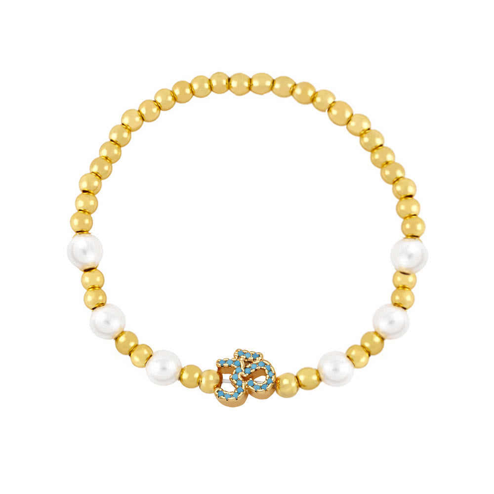 Olivenorma Brass Pearl Beaded Om Symbol Bracelet - Light Blue - image 4