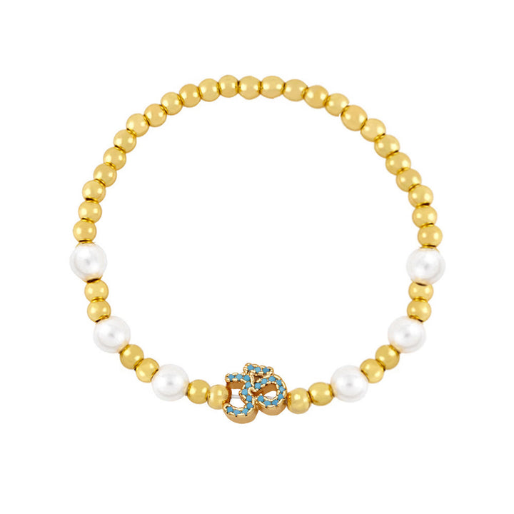 Olivenorma Brass Pearl Beaded Om Symbol Bracelet - Light Blue - image 4