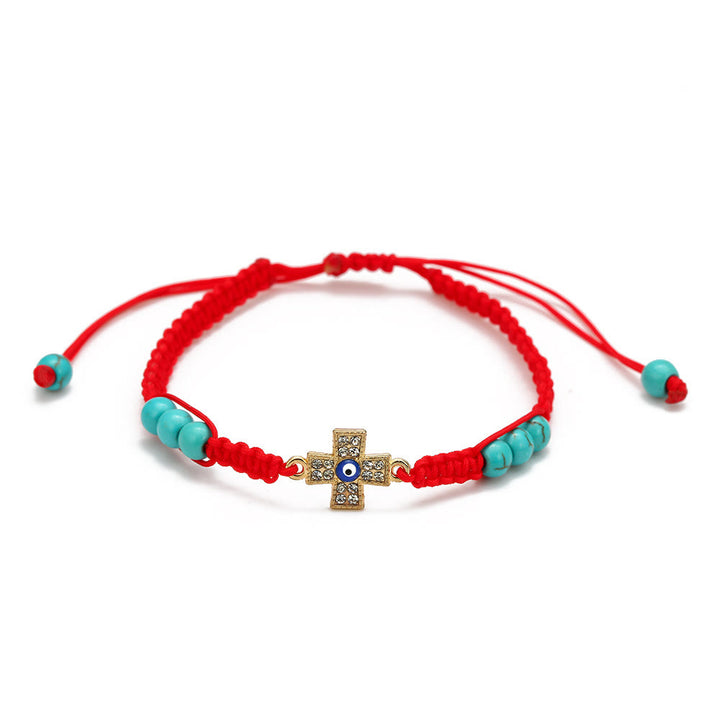 Olivenorma Turquoise White Zircon Evil Eye Braided Adjustable Bracelet - Evil Eye & Cross - Red - image 14