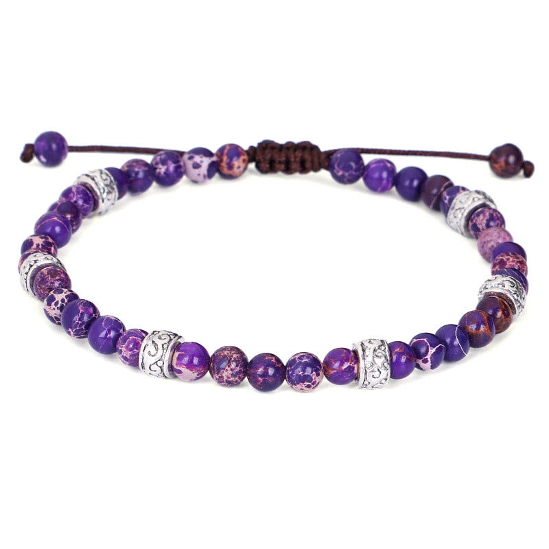 Olivenorma Natural Multicolor Imperial Stone Beaded Braided Bracelet - Purple Emperor Stone - image 1