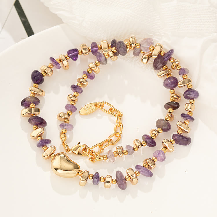 Olivenorma Gold Clavicle Chain Geometric Irregular Amethyst Necklace - image 4