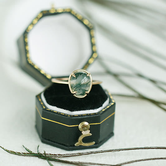 Olivenorma Natural Oval Moss Agate 925 Silver Ring - image 9