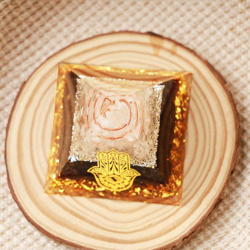 Olivenorma Clear Quartz With Black Tourmaline Hamsa Orgone Pyramid - image 2