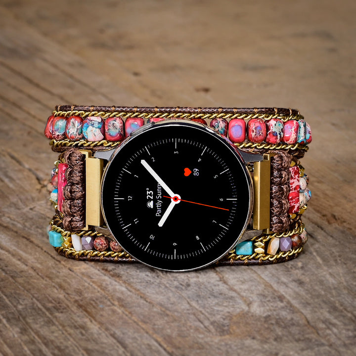 Olivenorma Red Blue Emperor Stone Braided Samsung Strap Bracelet - Large: Approx 58cm + 3 holes - Watch Dial Size: 22mm - image 0
