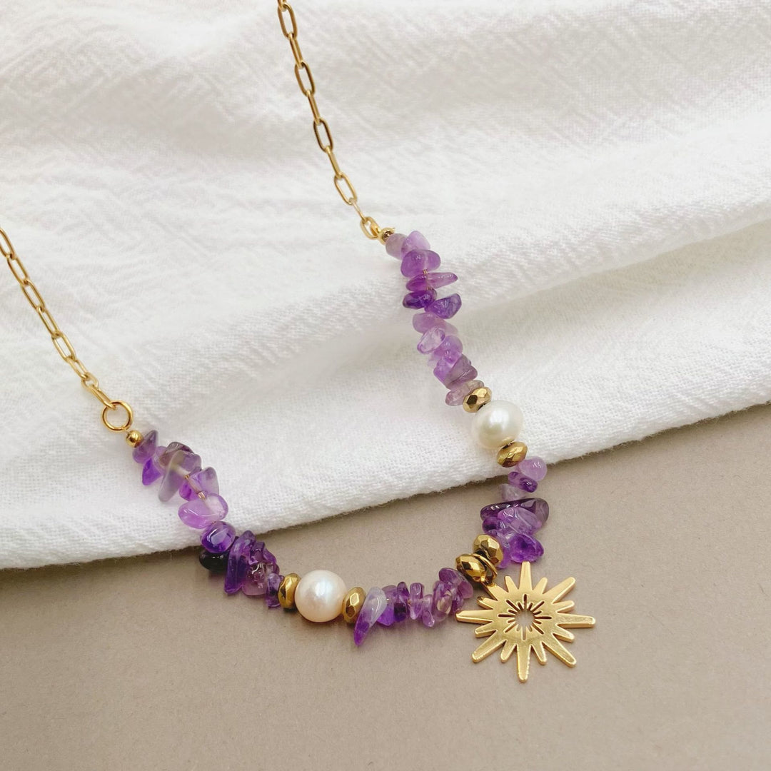 Olivenorma Irregular Amethyst Pearl 16 Pointed Star Pendant Necklace - image 3