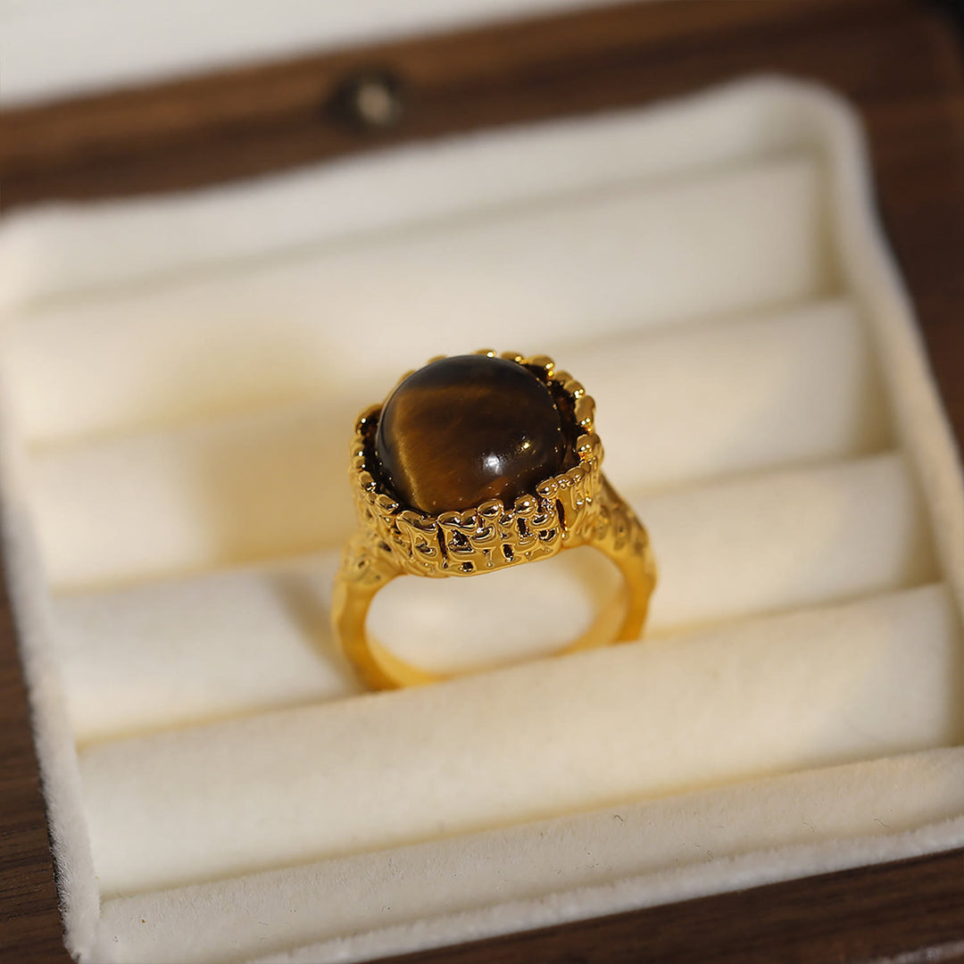 Olivenorma Natural Tiger Eye Stone Vintage Open Ring - image 2