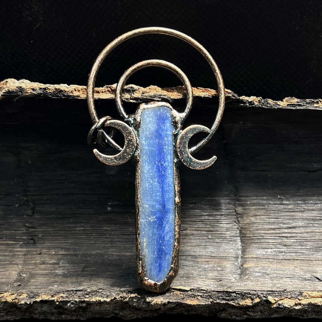 Olivenorma Kyanite Copper Double Moon Ring Pendant Necklace - image 3