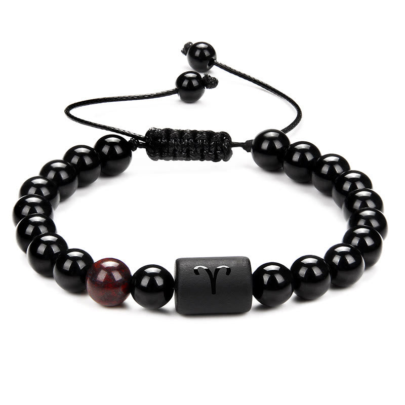 Olivenorma Natural Black Onyx Zodiac Men Woven Bracelet - Red Obsidian&Black Onyx - image 2